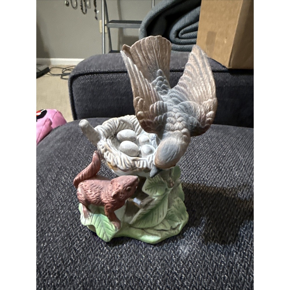 Vintage Bird Guarding Egg Nest From Squirrel Animals Figurine 8" (Lexi)